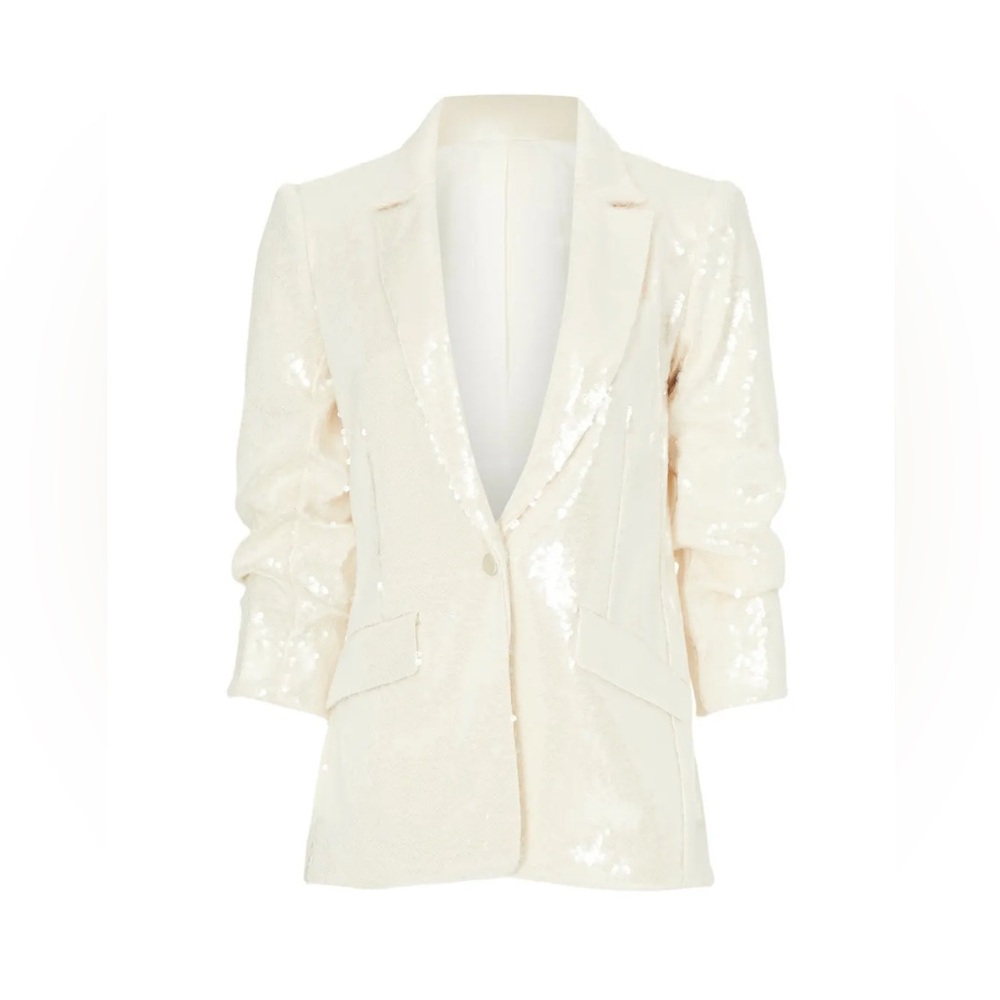 Cinq à Sept Kimmi Cream Sequin Ruched Sleeve Blazer Size 2 Bridal New Years